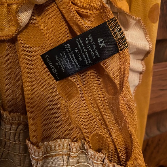 George Mustard Yellow Long Sleeve Top, sheer top with long sleeves, polka dot - Picture 3 of 4